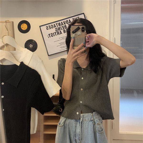 t-shirt 2021 new small fresh pure color summer korean loose short sleeve polo collar t-shirt cardigan girl, White
t-shirt 2021 new small fresh pure color summer korean loose short sleeve polo collar t-shirt cardigan girl, White