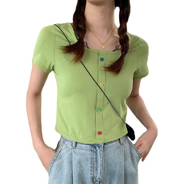 women's t-shirt fashion girl knitted female cute buttoned tee o-neck solid short sleeve 2021 summer clothes, White
women's t-shirt fashion girl knitted female cute buttoned tee o-neck solid short sleeve 2021 summer clothes, White
