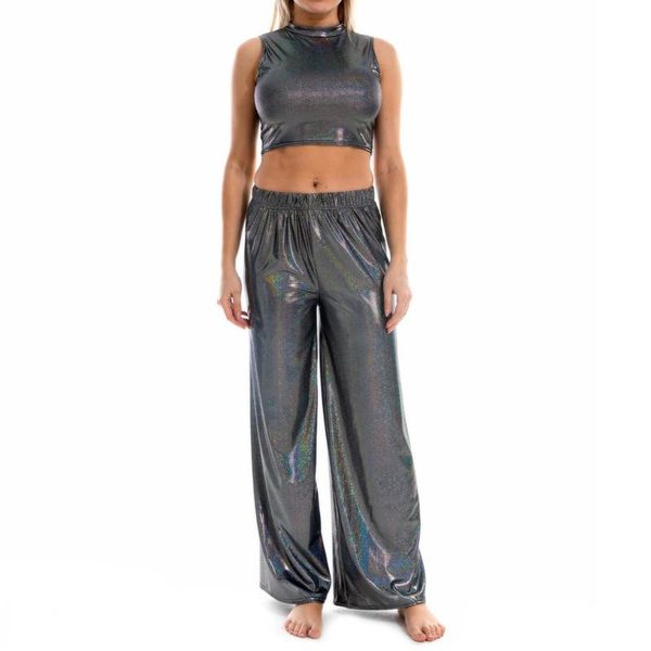 women's tracksuits 2pcs/set summer women sleeveless crop turtleneck shiny wide leg pants metallic trousers elastic waist long straight, Gray
women's tracksuits 2pcs/set summer women sleeveless crop turtleneck shiny wide leg pants metallic trousers elastic waist long straight, Gray