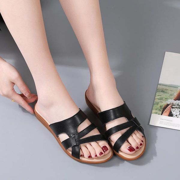 women's cow leather casual beach slippers for ladies sewing wedges slides summer outside woman shoes mature footwear, Black
women's cow leather casual beach slippers for ladies sewing wedges slides summer outside woman shoes mature footwear, Black