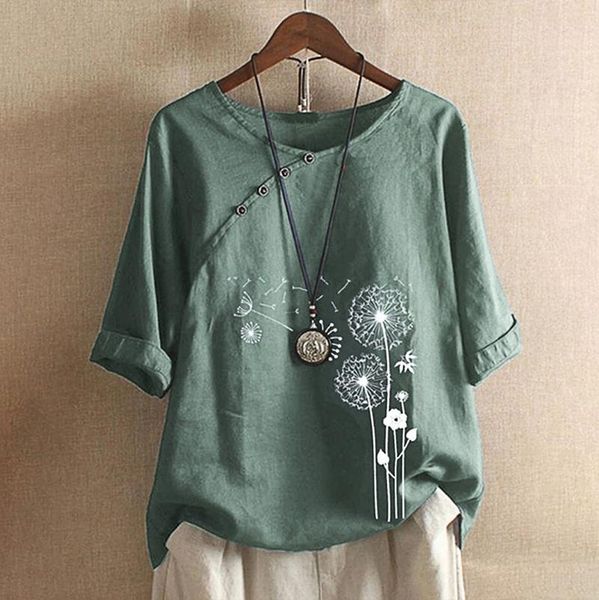 women's blouses & shirts women casual plus size o-neck dandelion printed loose button tunic half sleeve blouse 4xl 5xl female ladies bl, White
women's blouses & shirts women casual plus size o-neck dandelion printed loose button tunic half sleeve blouse 4xl 5xl female ladies bl, White