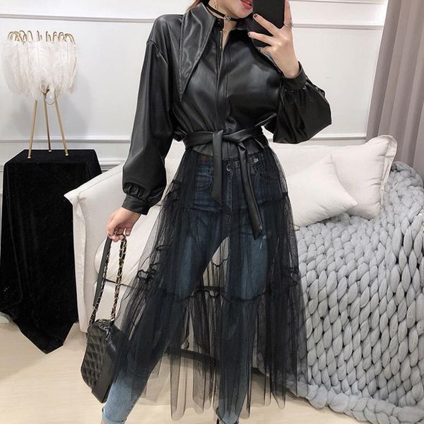 women's leather & faux fashion mesh long sleeve women pu extended woman autumn casual black clothes
women's leather & faux fashion mesh long sleeve women pu extended woman autumn casual black clothes