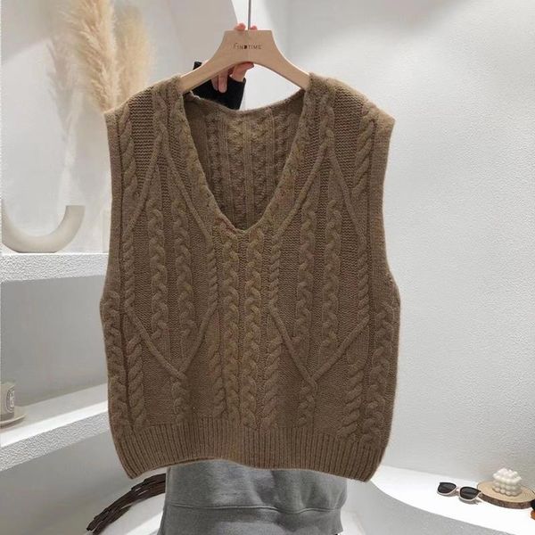 women's vests 2021 autumn candy color v-neck twisted lazy knitted vest female korean style loose outer wear all-match sleeveless top, Black;white
women's vests 2021 autumn candy color v-neck twisted lazy knitted vest female korean style loose outer wear all-match sleeveless top, Black;white