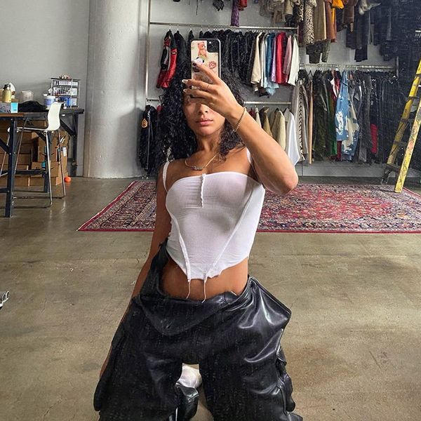 sleeveless bustier women female see through camis crop baless straps cropped feminino vest croppedhigh quality, White
sleeveless bustier women female see through camis crop baless straps cropped feminino vest croppedhigh quality, White