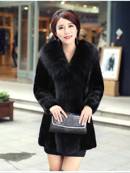 women's fur & faux autumn winter coat lady in the long imitation mink collar jacket women, Black
women's fur & faux autumn winter coat lady in the long imitation mink collar jacket women, Black