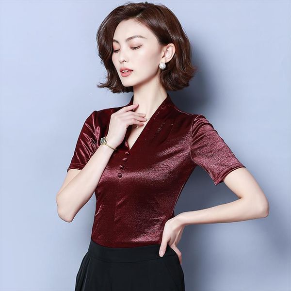 korean solid satin women shirts v neck slim short sleeve blusas mujer de moda, White
korean solid satin women shirts v neck slim short sleeve blusas mujer de moda, White
