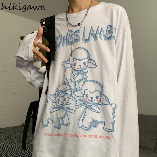 women's t-shirt hikigawa women t-shirts loose o-neck tees spring korean vintage cartoon sheep print casual thin streetwear bf shirt 7z, White
women's t-shirt hikigawa women t-shirts loose o-neck tees spring korean vintage cartoon sheep print casual thin streetwear bf shirt 7z, White