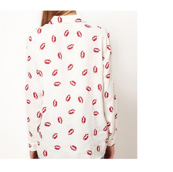 women's blouses & shirts 2021 lapel long-sleeved ladies shirt red lips printed chiffon women, White
women's blouses & shirts 2021 lapel long-sleeved ladies shirt red lips printed chiffon women, White