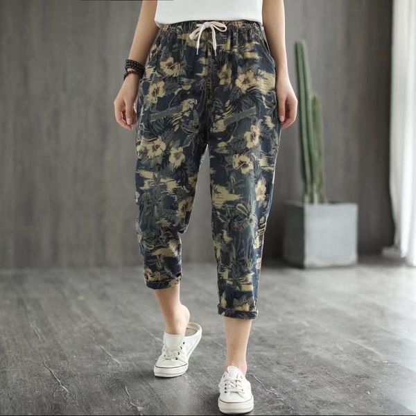 women's jeans ethnic casual calf-length women loose elastic waist pockets all-match harem pants vintage floral print trouser mujer, Blue
women's jeans ethnic casual calf-length women loose elastic waist pockets all-match harem pants vintage floral print trouser mujer, Blue
