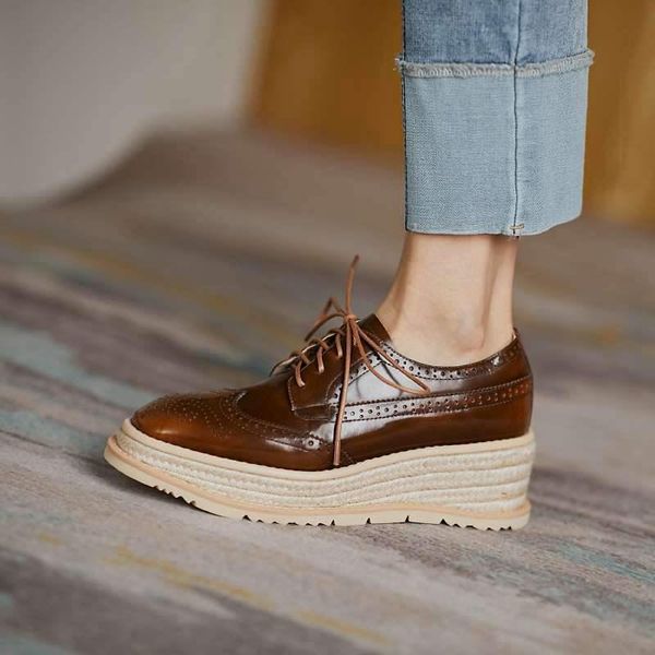 dress shoes 2021 spring platform cow leather lace up high heels wedges casual vintage office lady cozy women pumps, Black
dress shoes 2021 spring platform cow leather lace up high heels wedges casual vintage office lady cozy women pumps, Black