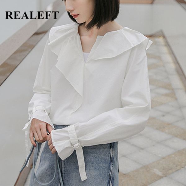 spring white ruffles v-neck women's shirt female blouse long sleeve korean style casual loose blouses 210428
spring white ruffles v-neck women's shirt female blouse long sleeve korean style casual loose blouses 210428