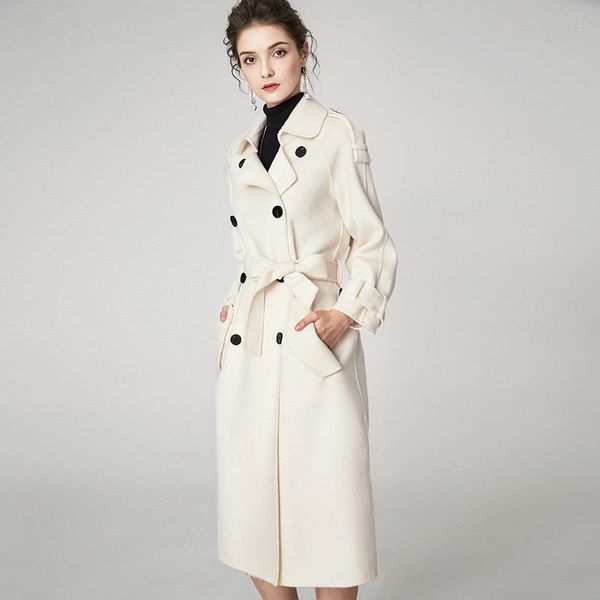 women's wool & blends 2021 european and american autumn winter double-sided cashmere coat long female lapel fashion overcoat, Black
women's wool & blends 2021 european and american autumn winter double-sided cashmere coat long female lapel fashion overcoat, Black