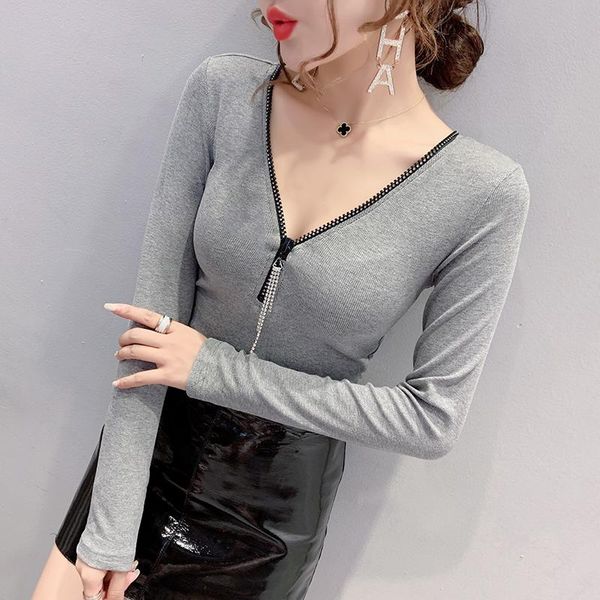 women's t-shirt 2021 t shirt women white clothes diamond zipper cotton korean female gray black long sleeve tee
women's t-shirt 2021 t shirt women white clothes diamond zipper cotton korean female gray black long sleeve tee