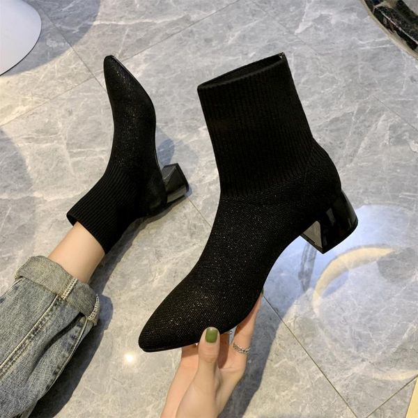 boots 2021 knitted stretch fabric socks women sequin pointed toe ankle autumn winter high heel short ladies, Black
boots 2021 knitted stretch fabric socks women sequin pointed toe ankle autumn winter high heel short ladies, Black