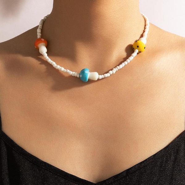 pendant necklaces cute colorful mushroom beaded necklace for women charms clavicle chain choker handmade party jewelry collar gifts, Silver 
pendant necklaces cute colorful mushroom beaded necklace for women charms clavicle chain choker handmade party jewelry collar gifts, Silver