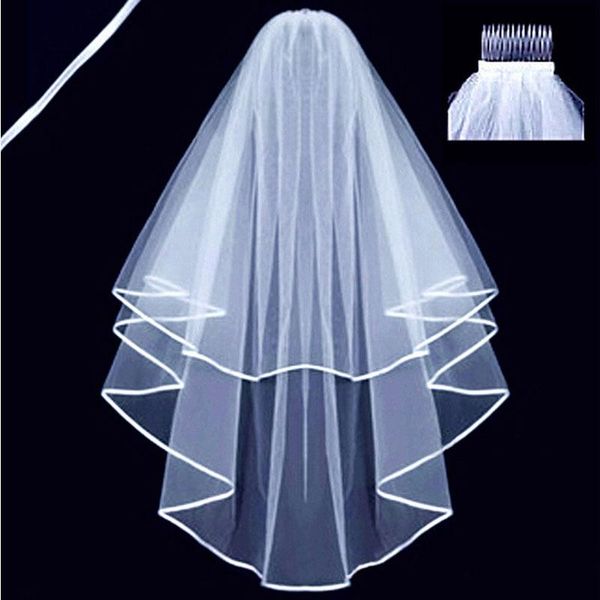 bridal veils 2 layers white ivory pearl elbow length satin edge wedding veil with comb, Black
bridal veils 2 layers white ivory pearl elbow length satin edge wedding veil with comb, Black