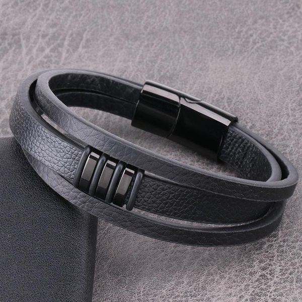 charm bracelets retro fashion geometric smooth multi-layer stainless steel leather rope men's bracelet, Golden;silver
charm bracelets retro fashion geometric smooth multi-layer stainless steel leather rope men's bracelet, Golden;silver