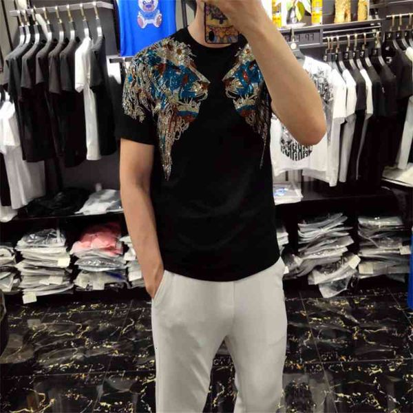 t shirts selling high-quality men's brand designer rhinestone short sleeve slim personality bottoming shirt t-shirt shor, White;black
t shirts selling high-quality men's brand designer rhinestone short sleeve slim personality bottoming shirt t-shirt shor, White;black