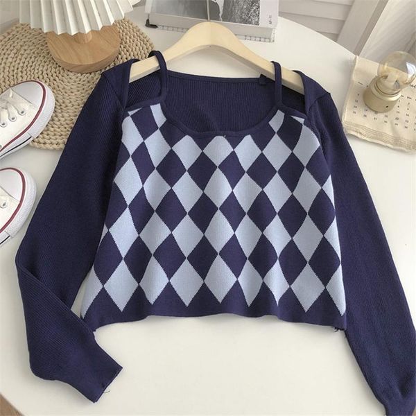 women's sweaters 2022 y2k clothes korean style chic thin knit t shirt pullover crop women long sleeve vintage argyle plaid knitwear, White;black
women's sweaters 2022 y2k clothes korean style chic thin knit t shirt pullover crop women long sleeve vintage argyle plaid knitwear, White;black