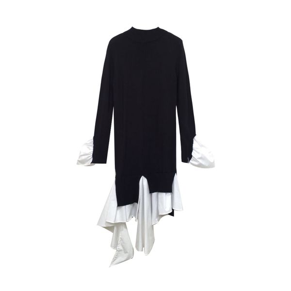 long sleeve solid color slim knitting dress women high waist elegant splice irregular pleating maxi d3007 210514, Black;gray
long sleeve solid color slim knitting dress women high waist elegant splice irregular pleating maxi d3007 210514, Black;gray