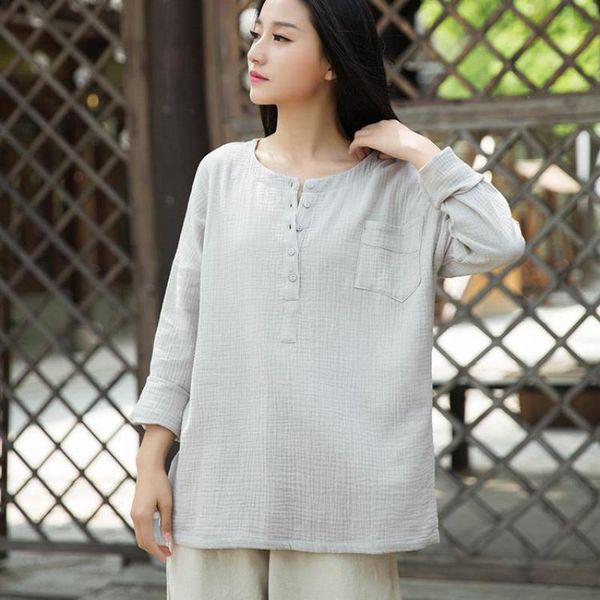 johnature solid color cotton linen retro o-neck button long sleeve t-shirt autumn loose comfortable all-match women 210521, White
johnature solid color cotton linen retro o-neck button long sleeve t-shirt autumn loose comfortable all-match women 210521, White