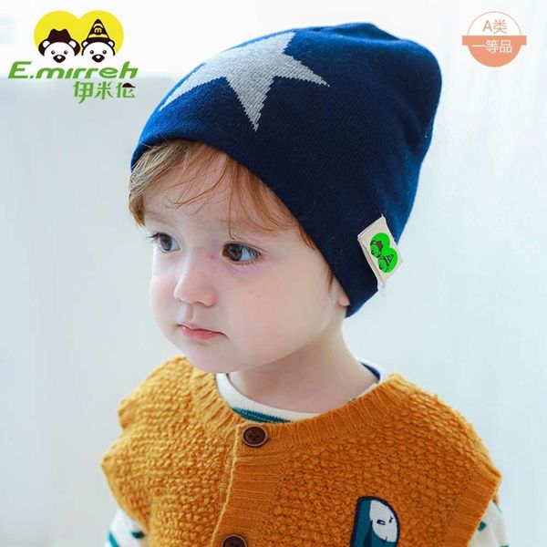 yimilun baby autumn and winter knitting wool fashion boy's hat winter warm children's hat 1-3, Blue;gray