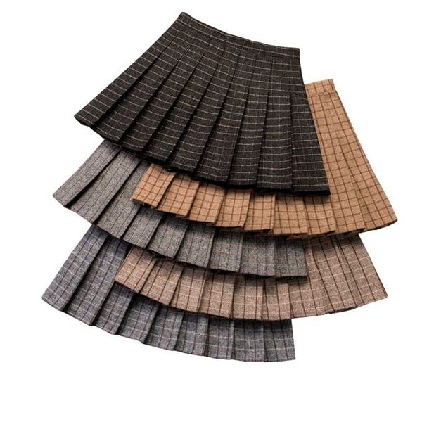 autumn and winter harajuku woolen pleated women skirt yellow plaid zipper thick cotton casual large size a-line mini skirts 211112, Black 
autumn and winter harajuku woolen pleated women skirt yellow plaid zipper thick cotton casual large size a-line mini skirts 211112, Black