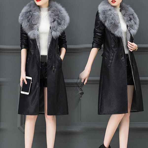 women's leather & faux pu jacket womens long soft coat elegant luxury fashion overcoat female slim outwear fur shawl collar, Black
women's leather & faux pu jacket womens long soft coat elegant luxury fashion overcoat female slim outwear fur shawl collar, Black