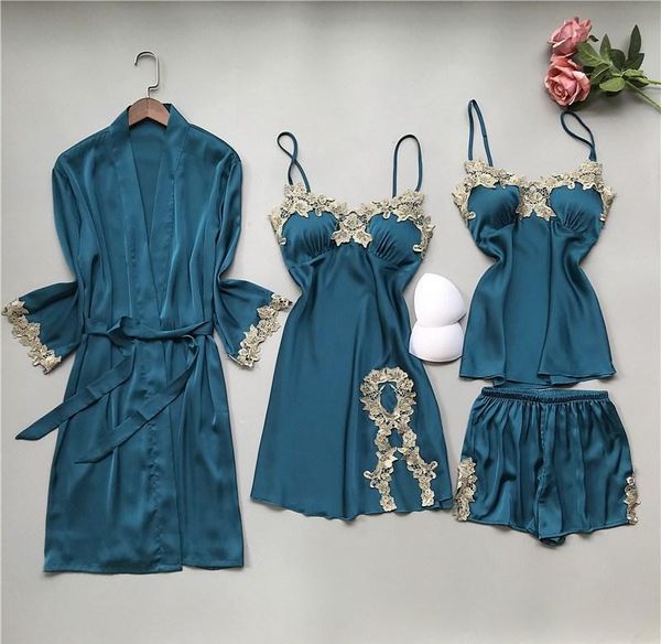women's sleepwear 4pcs lace patchwork women robesuit kimono bathrobe gown satin nightwear intimate lingerie casual lounge sleep set, Black;red
women's sleepwear 4pcs lace patchwork women robesuit kimono bathrobe gown satin nightwear intimate lingerie casual lounge sleep set, Black;red