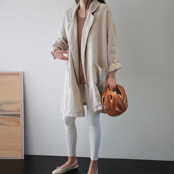women's trench coats korean spring and autumn clothing artistic style loose large size cotton linen suit mid-length leisure coat, Tan;black
women's trench coats korean spring and autumn clothing artistic style loose large size cotton linen suit mid-length leisure coat, Tan;black