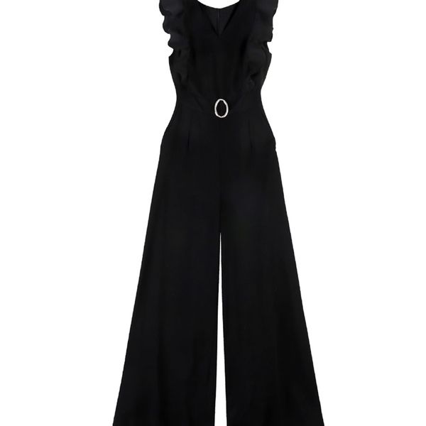 black elegant office lady solid ruffle sleeveless rompers summer workwear women jumpsuits, Black;white
black elegant office lady solid ruffle sleeveless rompers summer workwear women jumpsuits, Black;white