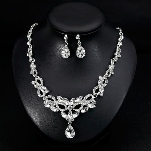 earrings & necklace luxury female white crystal jewelry set charm bride wedding pendant women's lovely water drop, Silver
earrings & necklace luxury female white crystal jewelry set charm bride wedding pendant women's lovely water drop, Silver