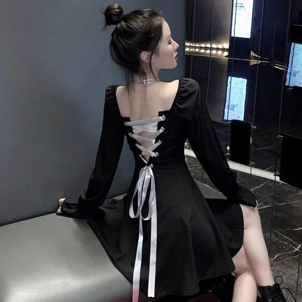 casual dresses backless drawstring design woman dress korean fashion arrivals flare long sleeve vestidos 2021 tide all match robe, Black;gray
casual dresses backless drawstring design woman dress korean fashion arrivals flare long sleeve vestidos 2021 tide all match robe, Black;gray