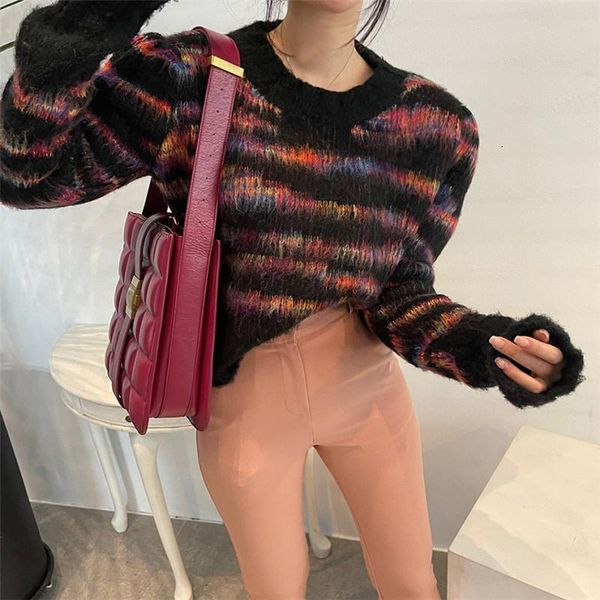 colorful striped rainbow colors comfort winter sweater new vintage thick mohair loose oversize pullovers women's jumpers, White;black
colorful striped rainbow colors comfort winter sweater new vintage thick mohair loose oversize pullovers women's jumpers, White;black