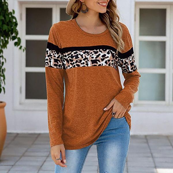 women's t-shirt o neck long sleeve color block leopard print sweatshirt ladies clothes, White
women's t-shirt o neck long sleeve color block leopard print sweatshirt ladies clothes, White