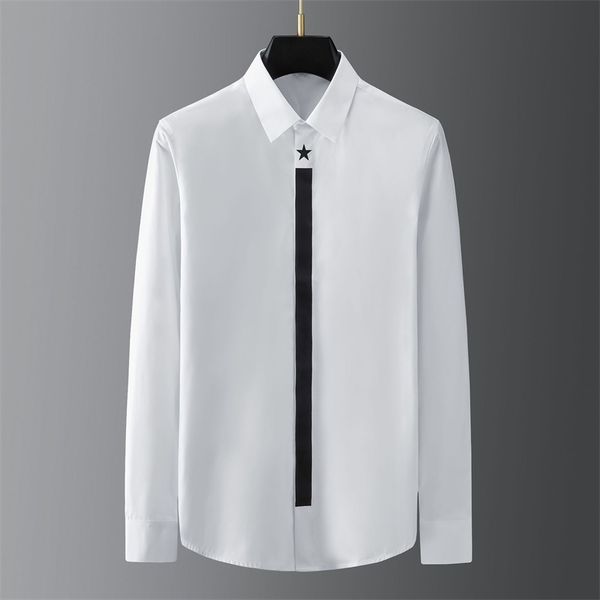 Simple summer new style door tube five pointed star vertical bar press printing long sleeve men's shirt for work, White
Simple summer new style door tube five pointed star vertical bar press printing long sleeve men's shirt for work, White