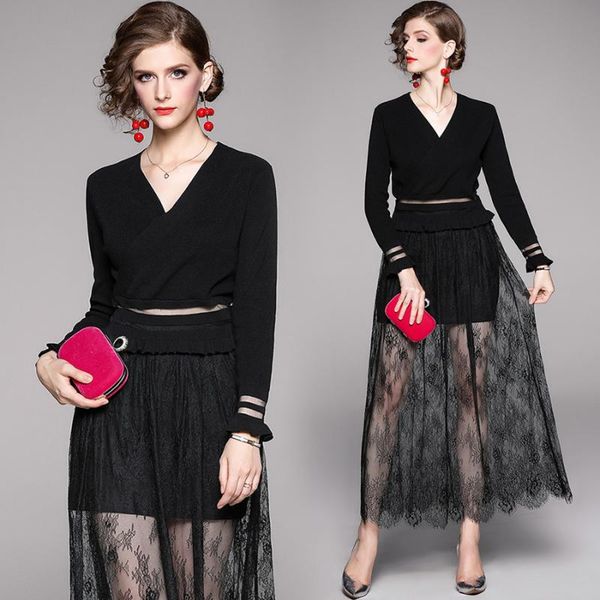 casual dresses 2021 vintage black high street lace autumn winter two piece plus size maxi dress elegant women bodycon runway vestidos, Black;gray
casual dresses 2021 vintage black high street lace autumn winter two piece plus size maxi dress elegant women bodycon runway vestidos, Black;gray