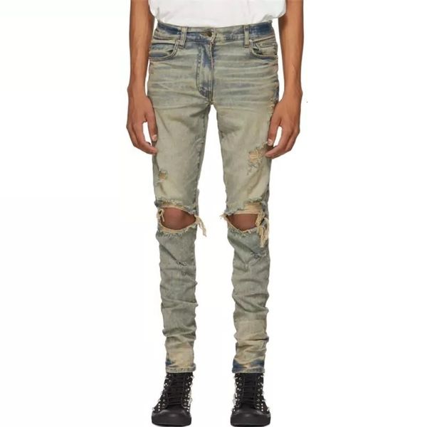 fashion brand fashion 19fw am style yellow mud dirty old hole slim fit jeans men's and women's high street, Blue
fashion brand fashion 19fw am style yellow mud dirty old hole slim fit jeans men's and women's high street, Blue