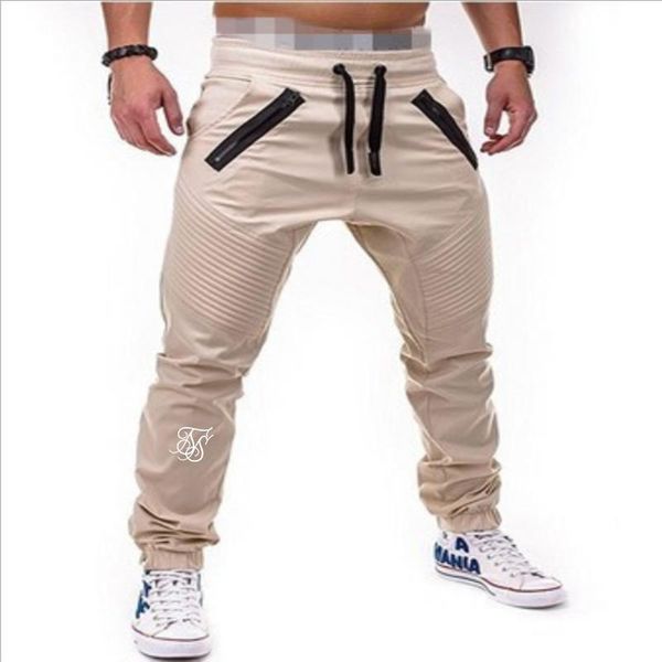 men's pants sik silk 2021 spring autumn printed fashion drawstring pocket zipper decoration slim all-match casualpants, Black