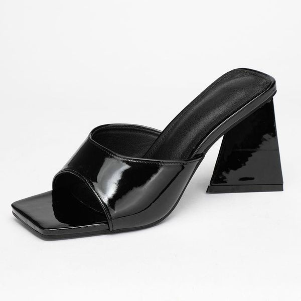 slippers women's patent leather sandals summer thick-soled high heels slides 9.5cm strange heel party nightclub mules, Black
slippers women's patent leather sandals summer thick-soled high heels slides 9.5cm strange heel party nightclub mules, Black
