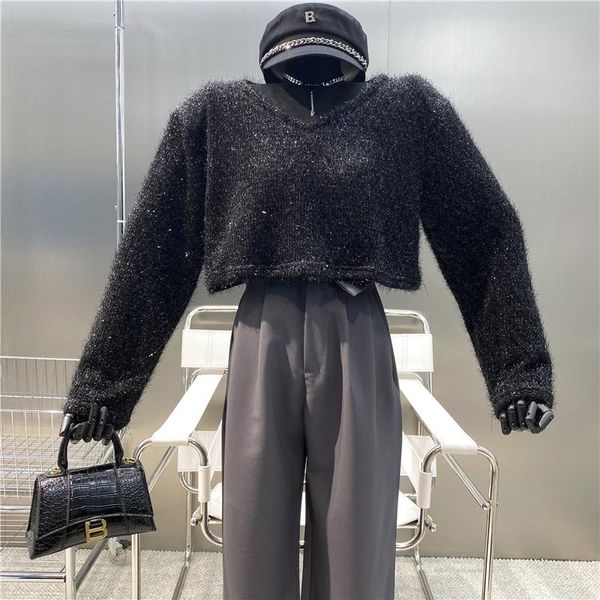 women's sweaters brand niche design 2021 western style loose bright silk sweater v-neck casual versatile long sleeve thin knit top, White;black
women's sweaters brand niche design 2021 western style loose bright silk sweater v-neck casual versatile long sleeve thin knit top, White;black