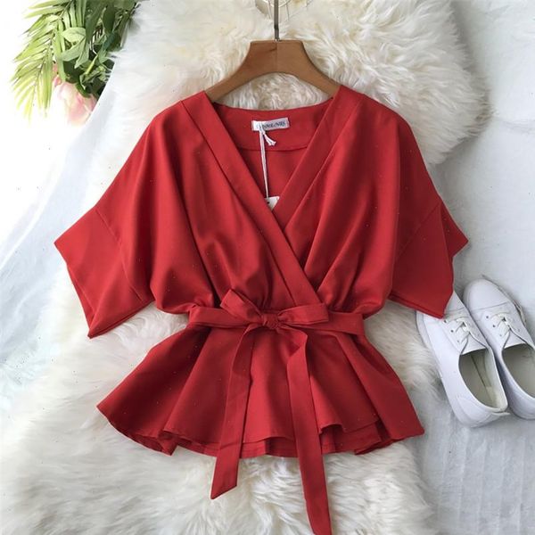 ruffles fashion v neck womens shirt summer chiffon bandage chemisier femme casual slim waist tie elegant top, White
ruffles fashion v neck womens shirt summer chiffon bandage chemisier femme casual slim waist tie elegant top, White