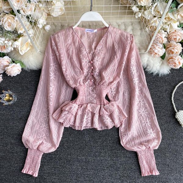 korean retro embroidery shirt women's autumn v-neck buckle elastic waist ruffled ins long sleeve elegant blouse h933 blouses & shirts, White
korean retro embroidery shirt women's autumn v-neck buckle elastic waist ruffled ins long sleeve elegant blouse h933 blouses & shirts, White