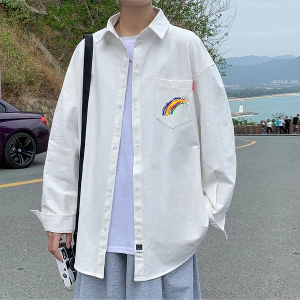 men's casual shirts autumn men long sleeve male shirt rainbow graphic oversized blouses harajuku fashion loose clothing, White;black
men's casual shirts autumn men long sleeve male shirt rainbow graphic oversized blouses harajuku fashion loose clothing, White;black