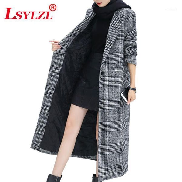 women's wool & blends fashion woolen coat winter women long 2021 quality elegant classic plaid jacket single button b7031, Black
women's wool & blends fashion woolen coat winter women long 2021 quality elegant classic plaid jacket single button b7031, Black