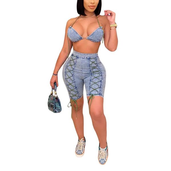 2pcs women's suit summer tracksuit denim lacing strap crop strappy shorts with back zipper for girls light blue tracksuits, Gray
2pcs women's suit summer tracksuit denim lacing strap crop strappy shorts with back zipper for girls light blue tracksuits, Gray