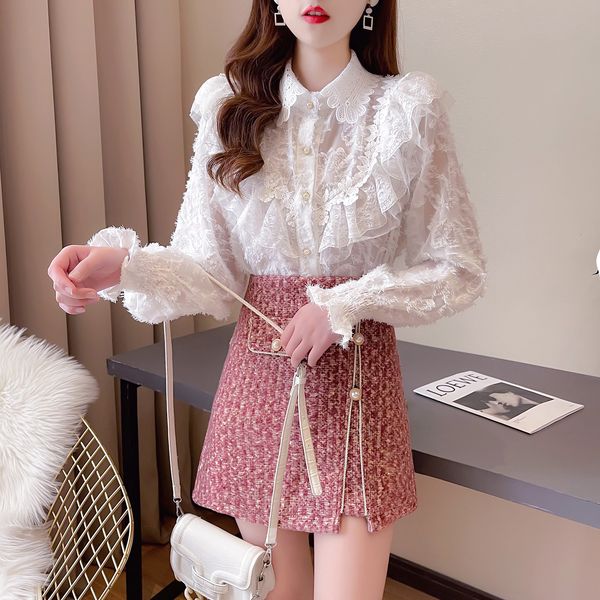 two piece dress spring temperament ladies thin lace shirt elegant short skirt feminine two pieces together 41ff, White
two piece dress spring temperament ladies thin lace shirt elegant short skirt feminine two pieces together 41ff, White