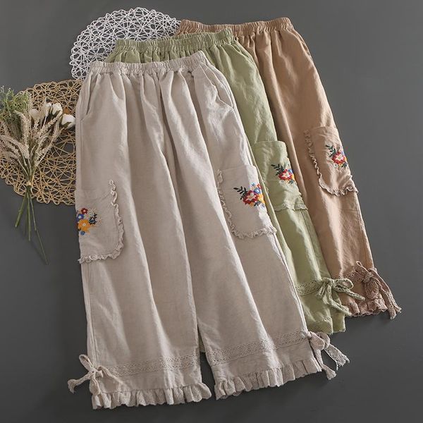 women's pants & capris lace embroidery cotton and linen pockets wide-legged, Black;white
women's pants & capris lace embroidery cotton and linen pockets wide-legged, Black;white