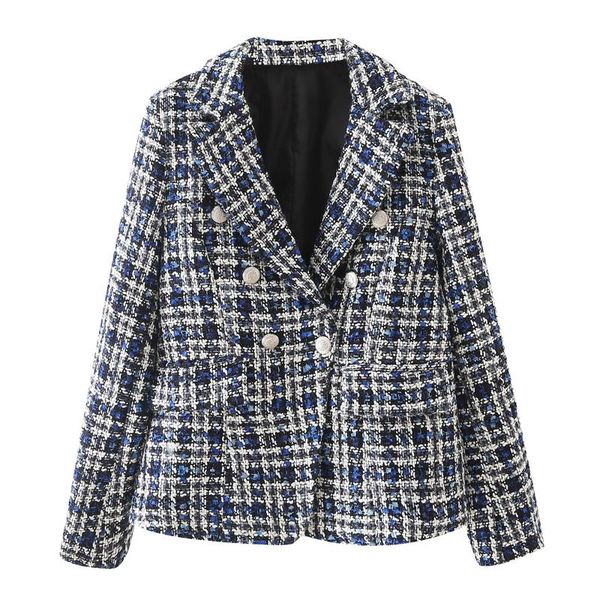 women's suits & blazers 2021 women fashion double breasted check blazer coat vintage long sleeve pockets female outerwear chic veste fe, White;black
women's suits & blazers 2021 women fashion double breasted check blazer coat vintage long sleeve pockets female outerwear chic veste fe, White;black