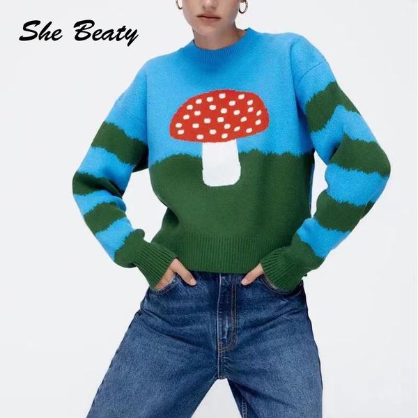 women's sweaters she beaty knitted sweater pullovers women o-neck long sleeve striped plaid mushroom casual vintage jumper y2k clo, White;black
women's sweaters she beaty knitted sweater pullovers women o-neck long sleeve striped plaid mushroom casual vintage jumper y2k clo, White;black